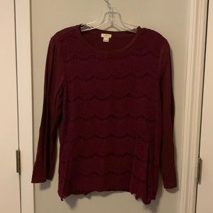 Long sleeve, maroon lace, J.Crew top size medium